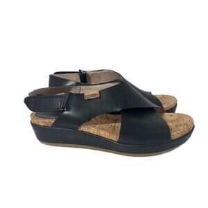 Pikolinos Mykonos Sandals Women 39 US 8 Black Leather Open Toe Slingback